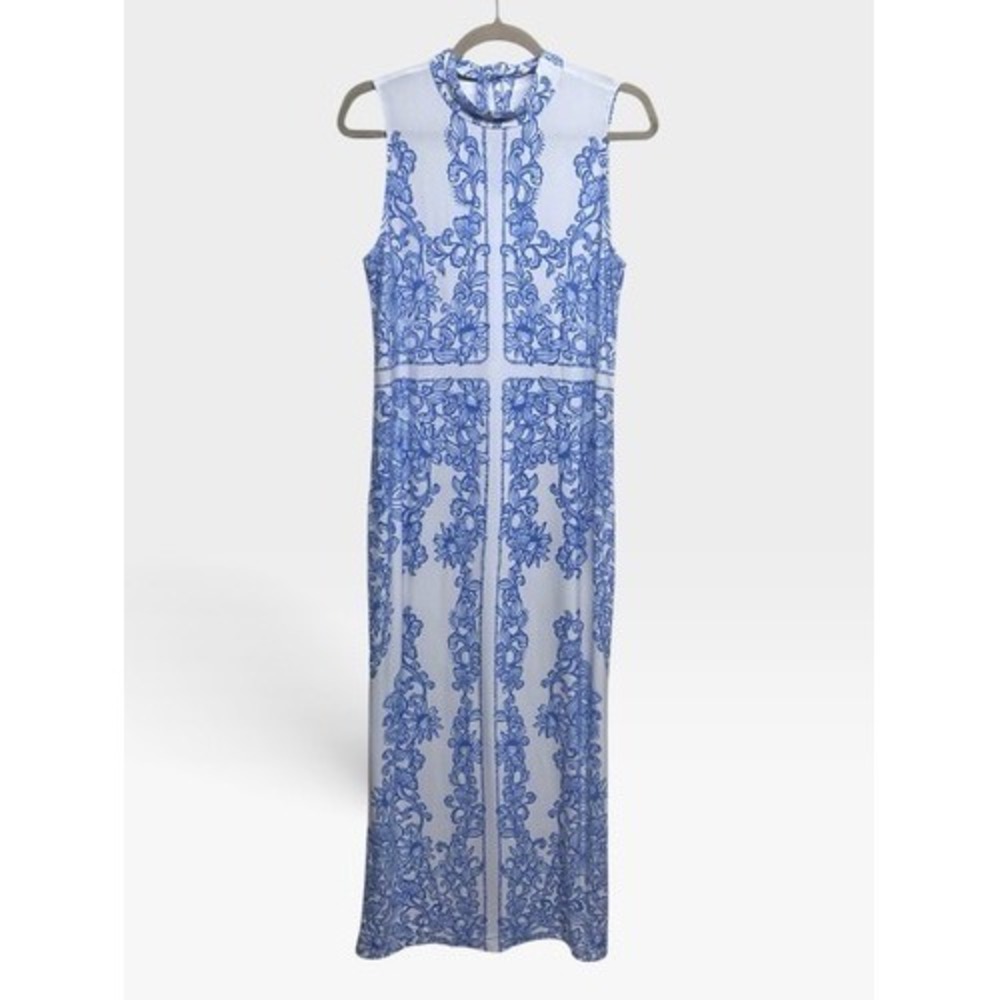 NWOT Lilly Pulitzer Wellington Blue/White Side Slits Maxi Dress Women M Vietnam